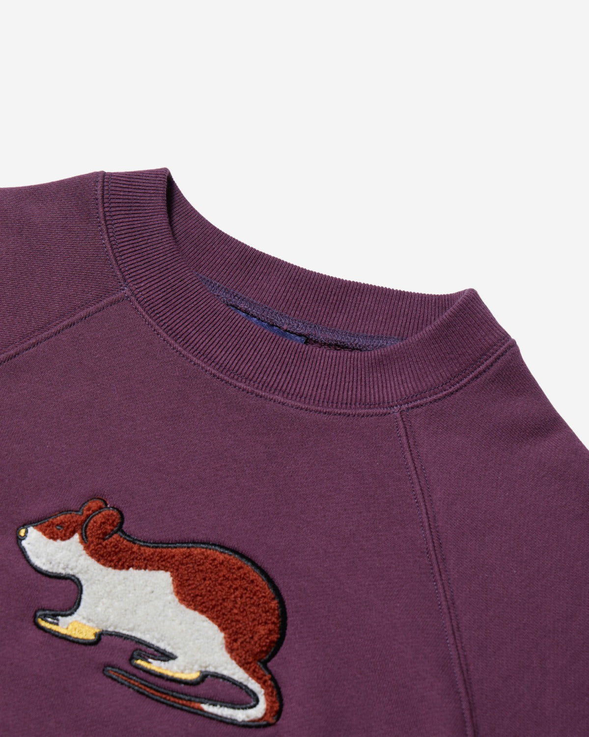 Short Sleeve Sweatshirt - Rat Embroidery - Eggplant