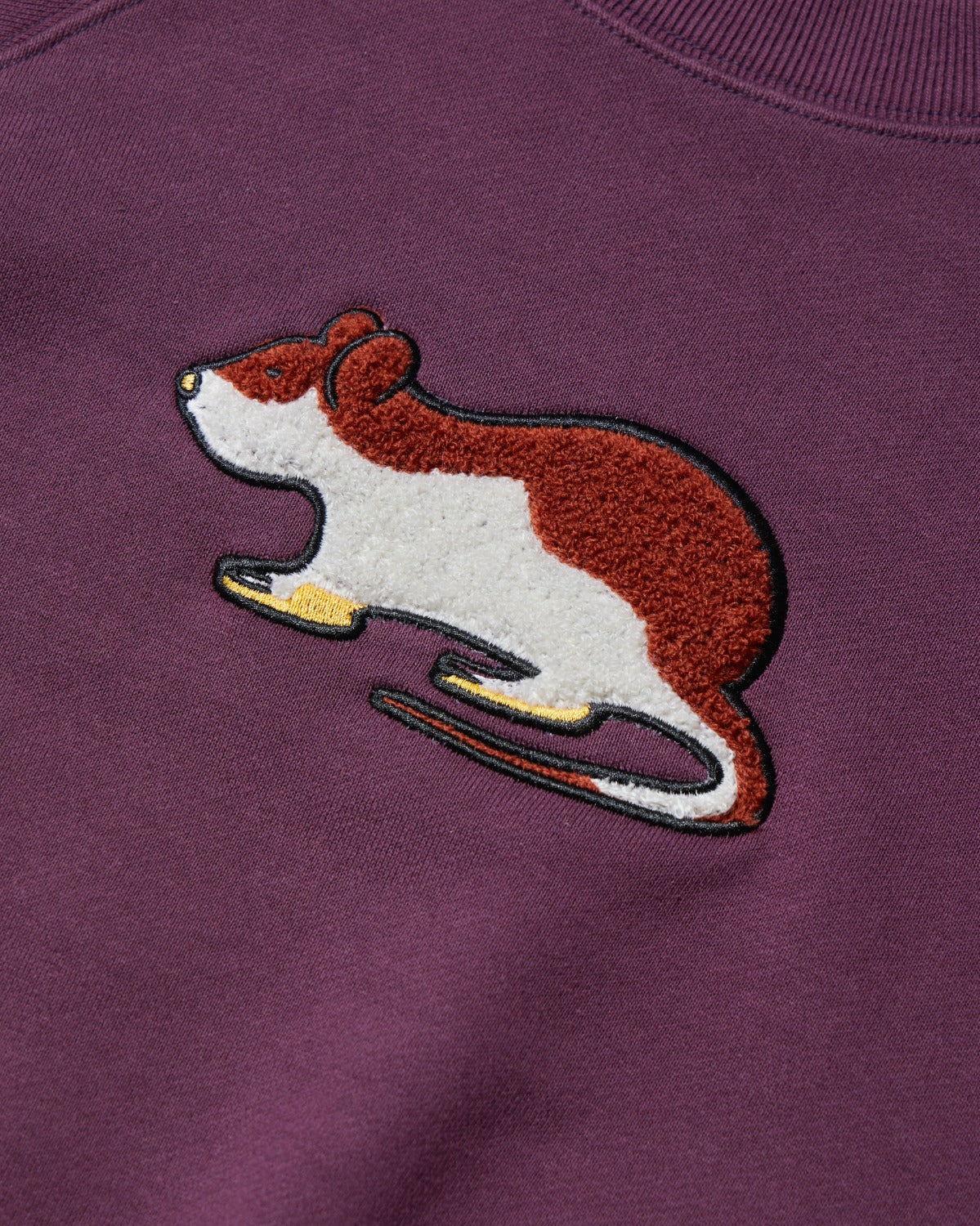 Short Sleeve Sweatshirt - Rat Embroidery - Eggplant