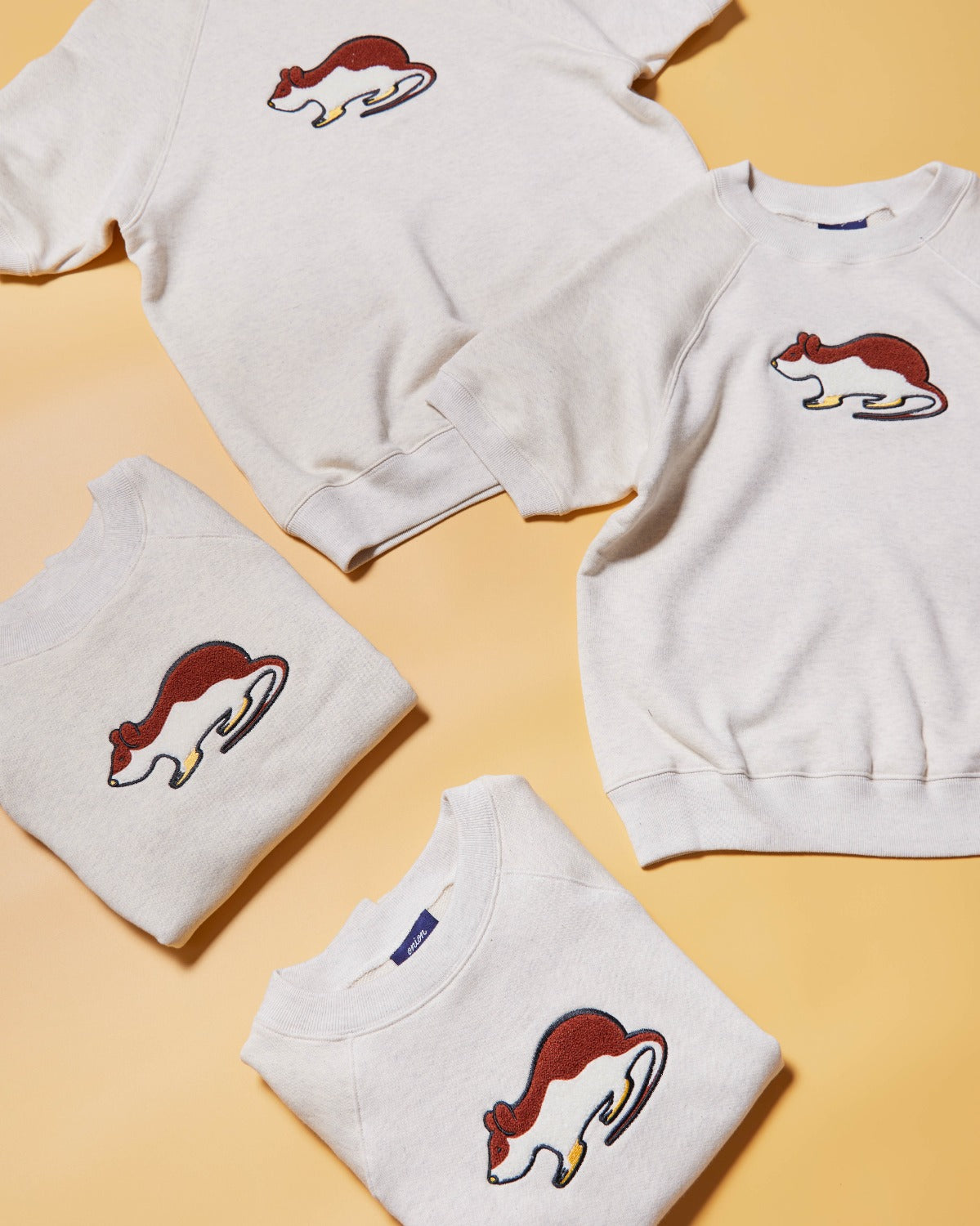 Short Sleeve Sweatshirt - Rat Embroidery - Oatmeal