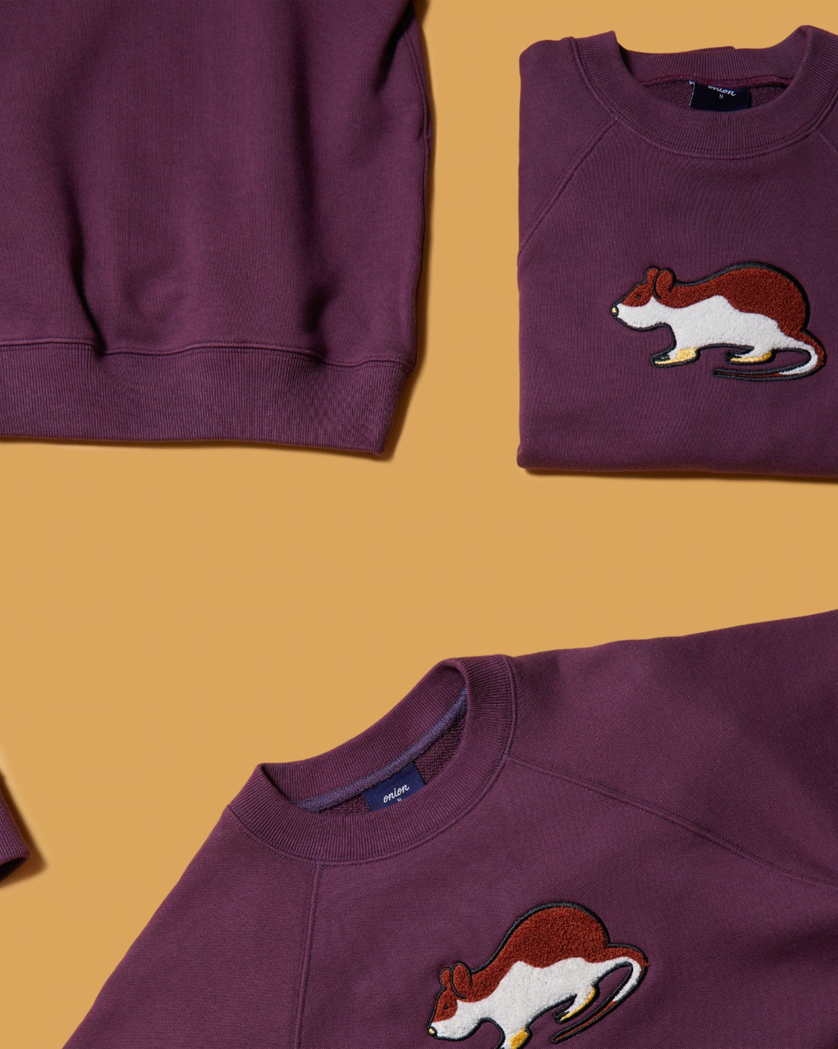 Short Sleeve Sweatshirt - Rat Embroidery - Eggplant