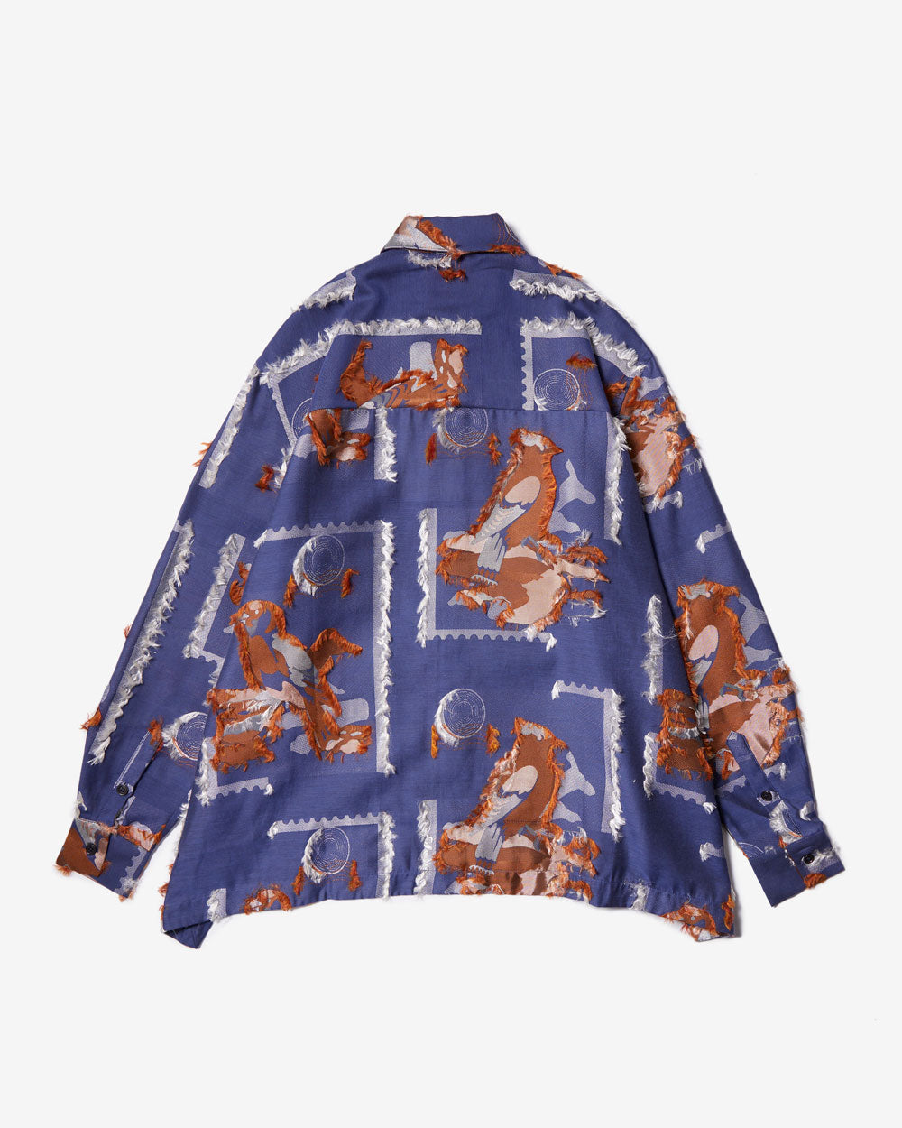 Tape Shirt - Blue Brown Bird Stamp