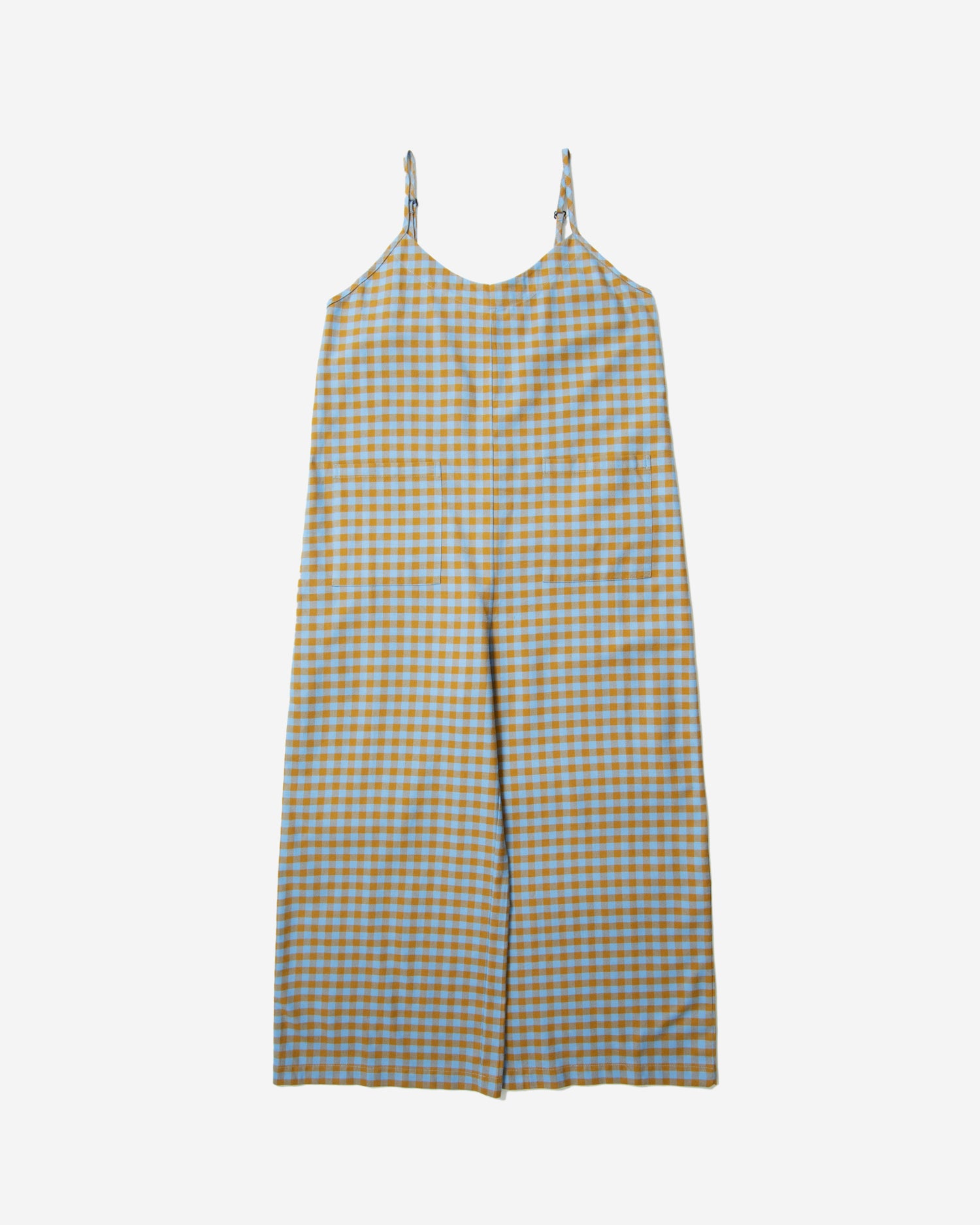 Monges - Long Wide Cotton Jumpsuit - Blue Check