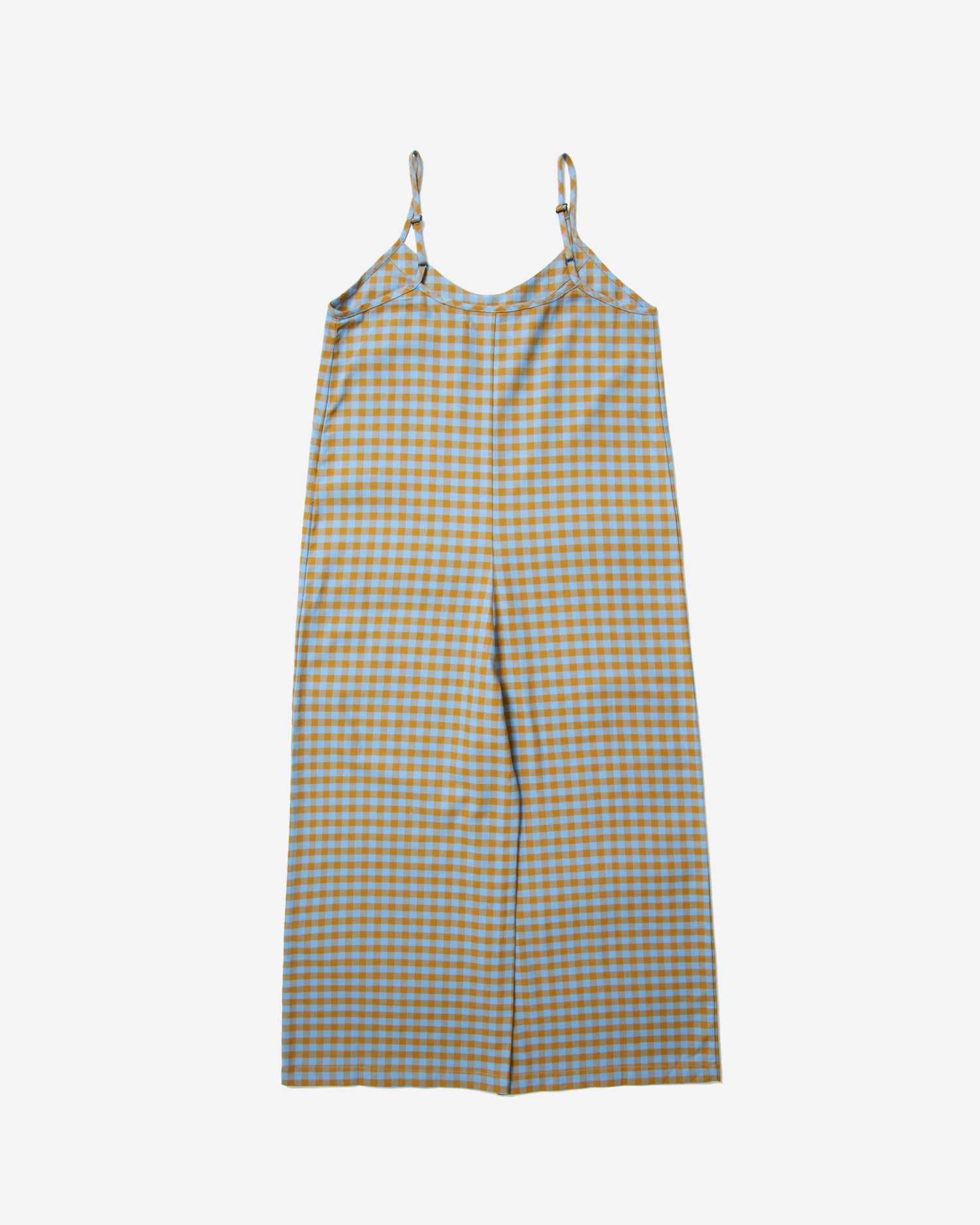 Monges - Long Wide Cotton Jumpsuit - Blue Check