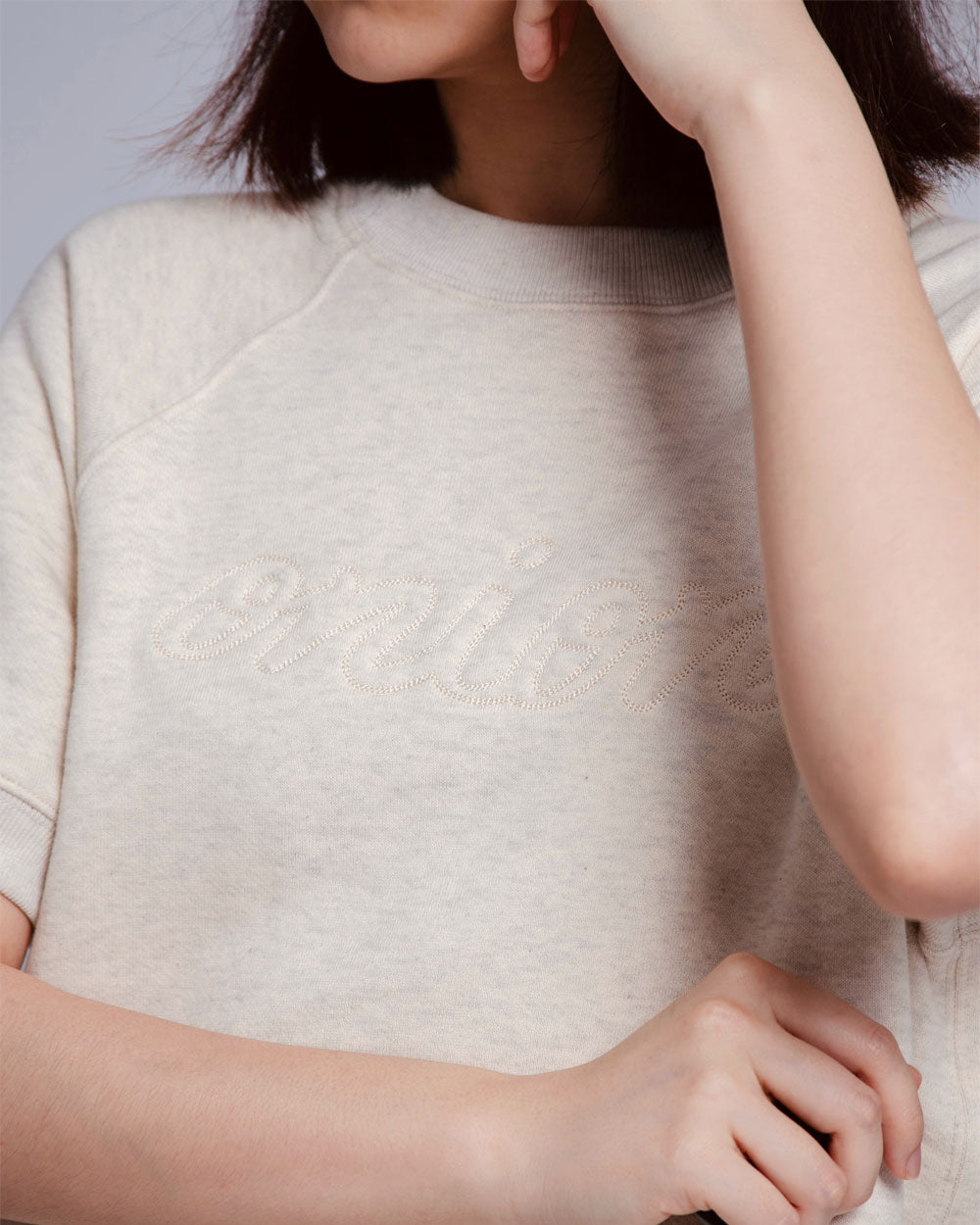 Short Sleeve Sweatshirt - Logo Chain Stitch - Oatmeal