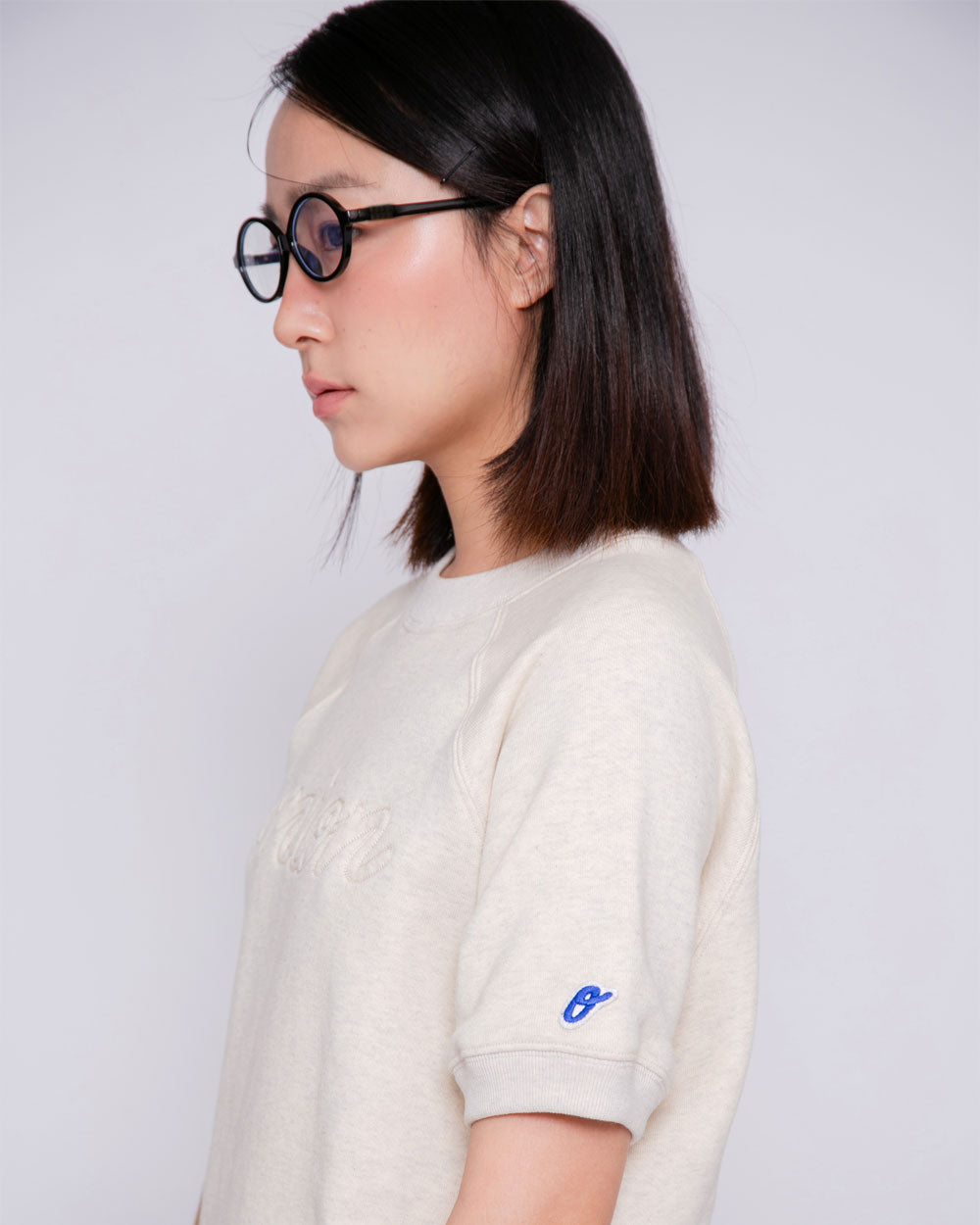 Short Sleeve Sweatshirt - Logo Chain Stitch - Oatmeal