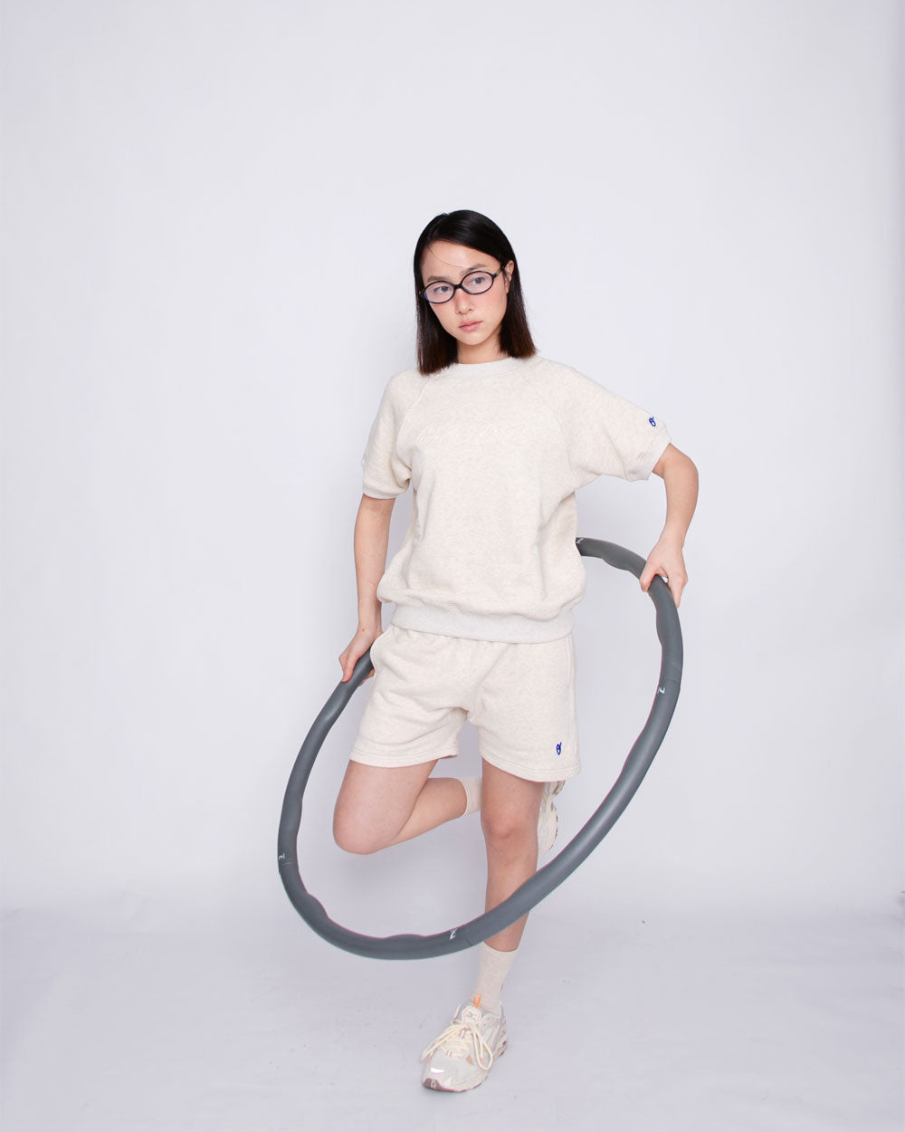 Short Sleeve Sweatshirt - Logo Chain Stitch - Oatmeal