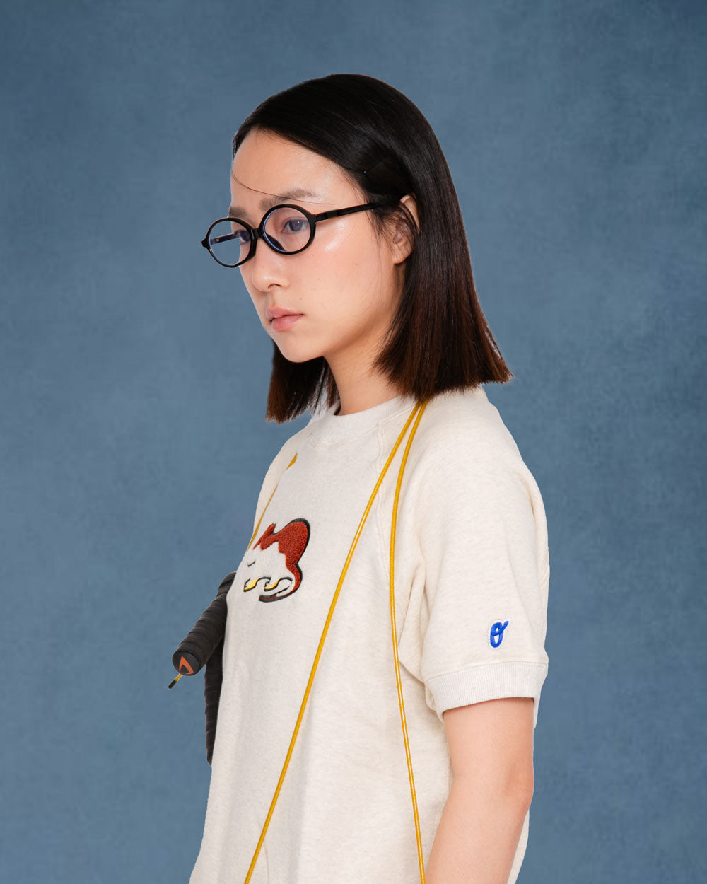 Short Sleeve Sweatshirt - Rat Embroidery - Oatmeal