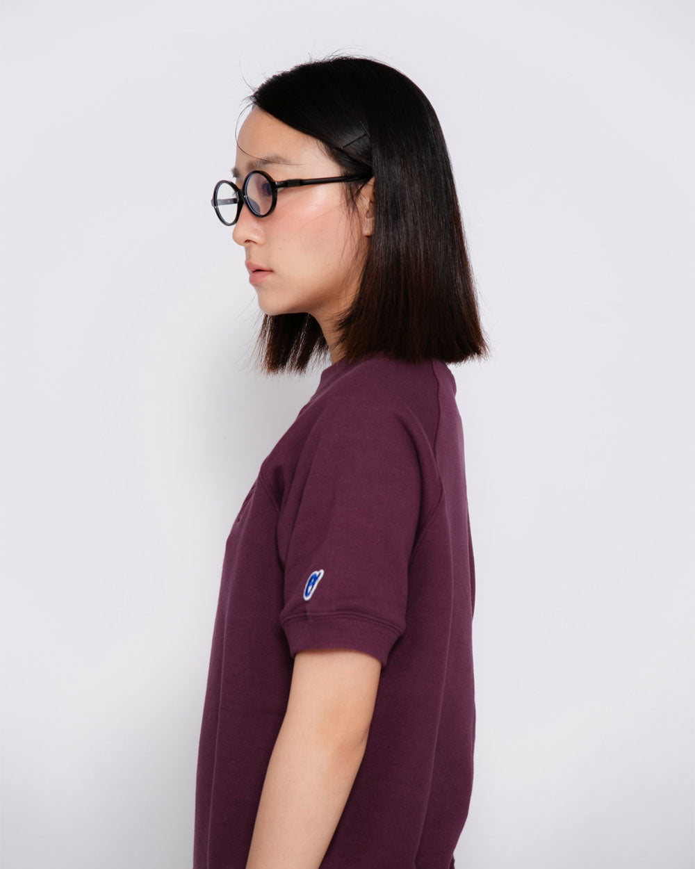 Short Sleeve Sweatshirt - Logo Chain Stitch - Eggplant