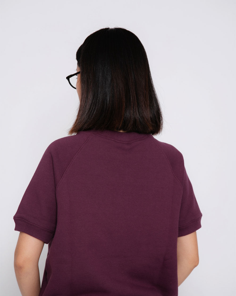 Short Sleeve Sweatshirt - Logo Chain Stitch - Eggplant