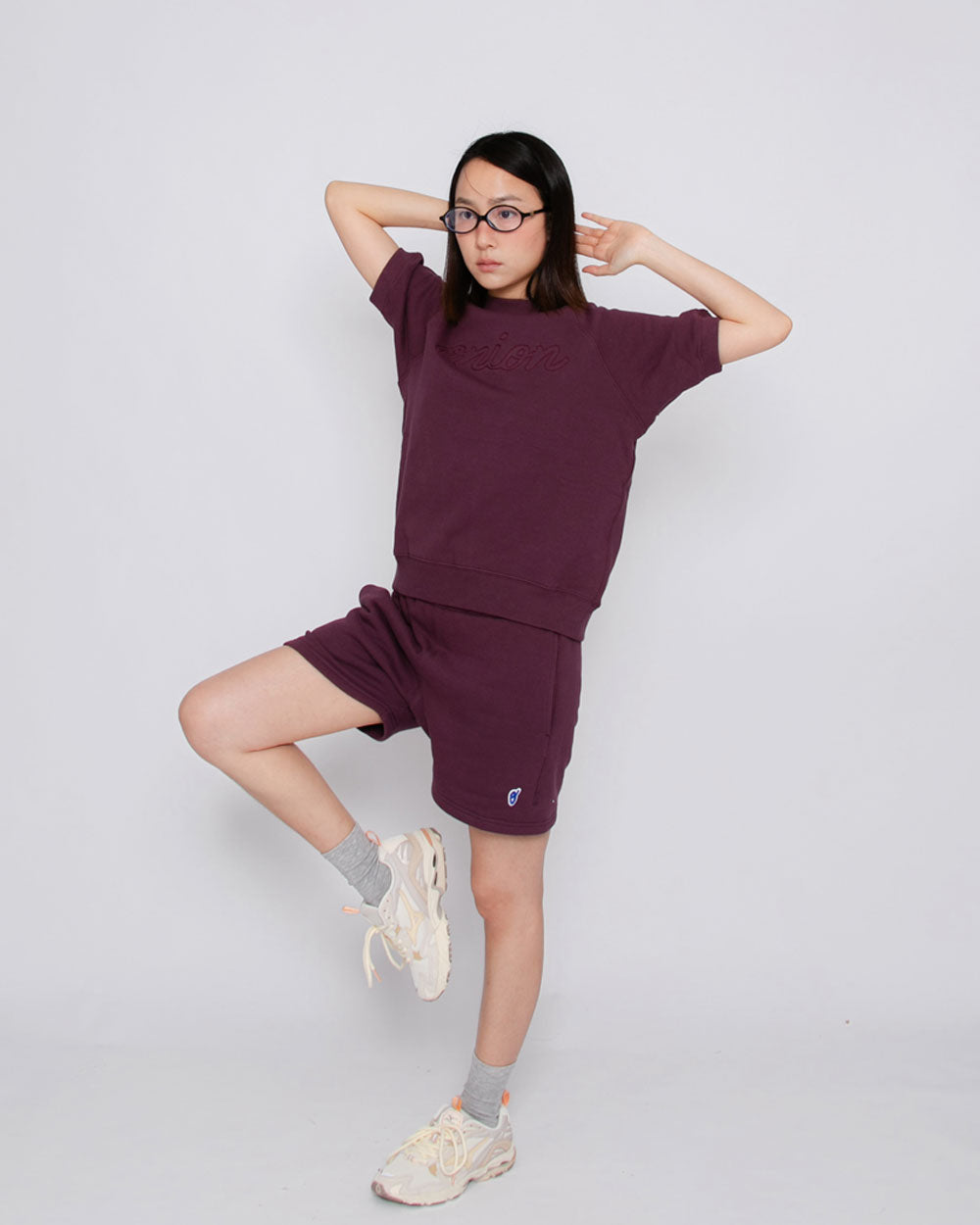 Short Sleeve Sweatshirt - Logo Chain Stitch - Eggplant