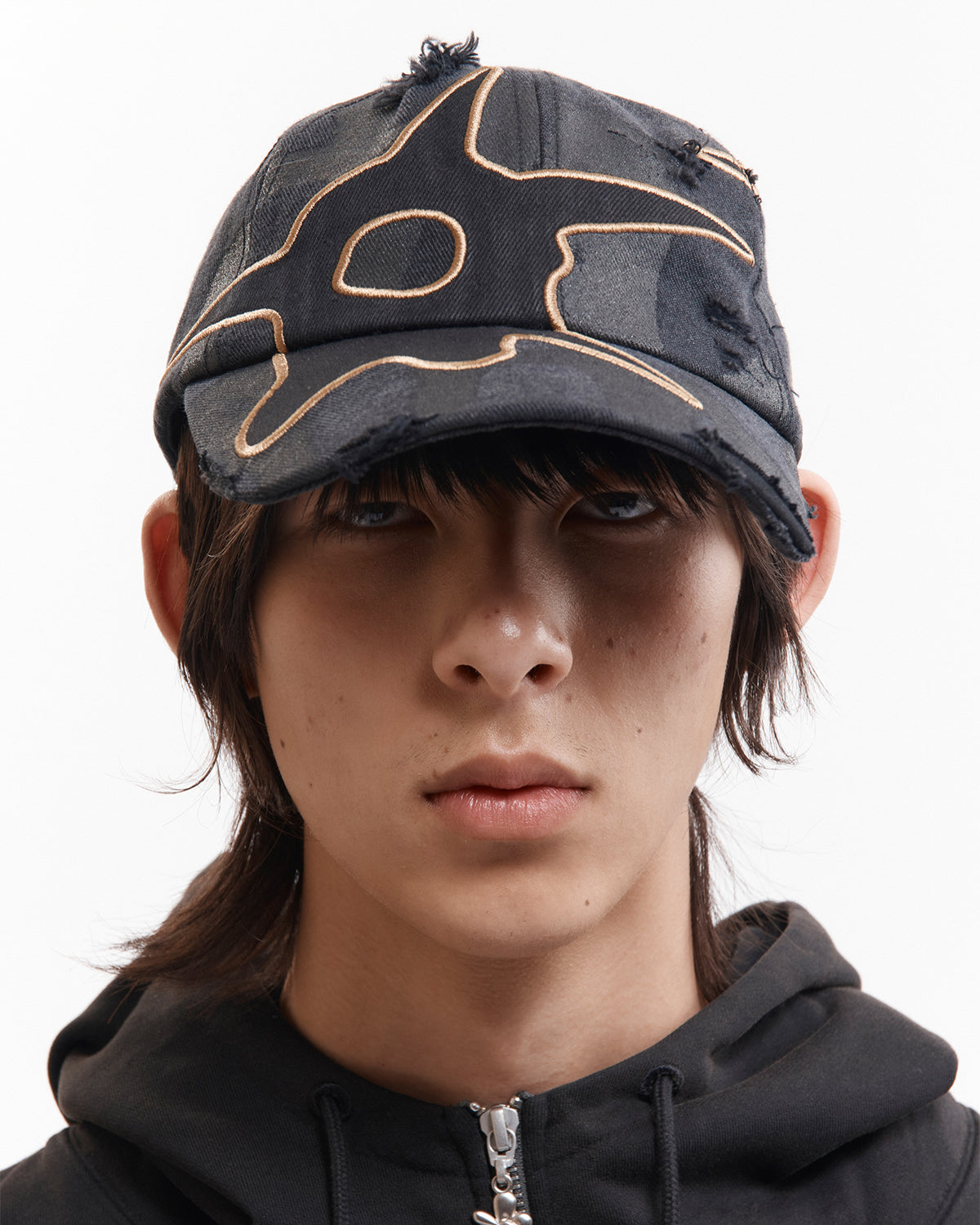 Distressed Urchin Tag Baseball Cap - Black Wash