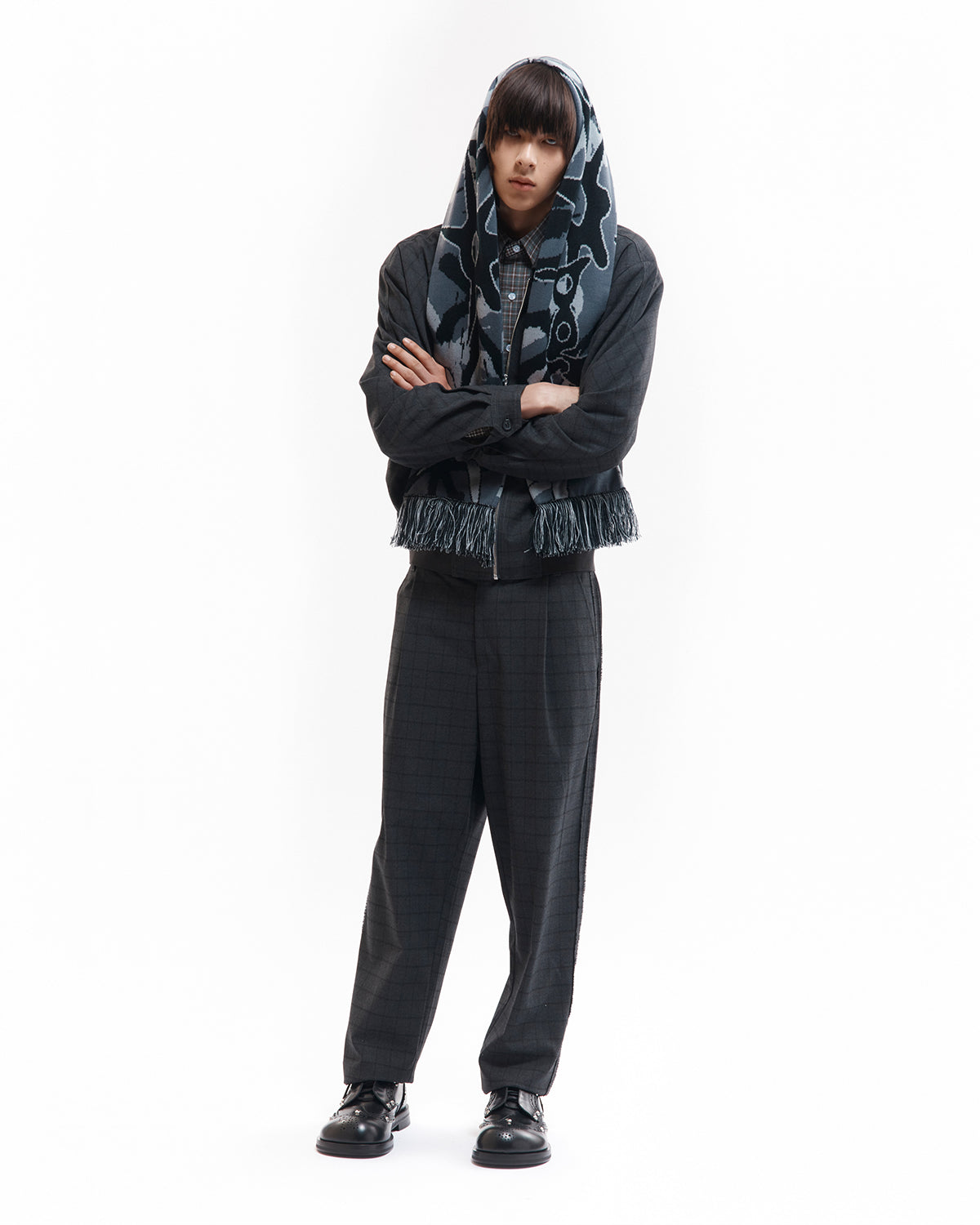 Multi Shot Urchin Bonnet Scarf - Greys