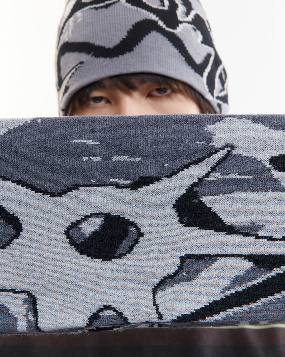 Multi Shot Urchin Bonnet Scarf - Greys