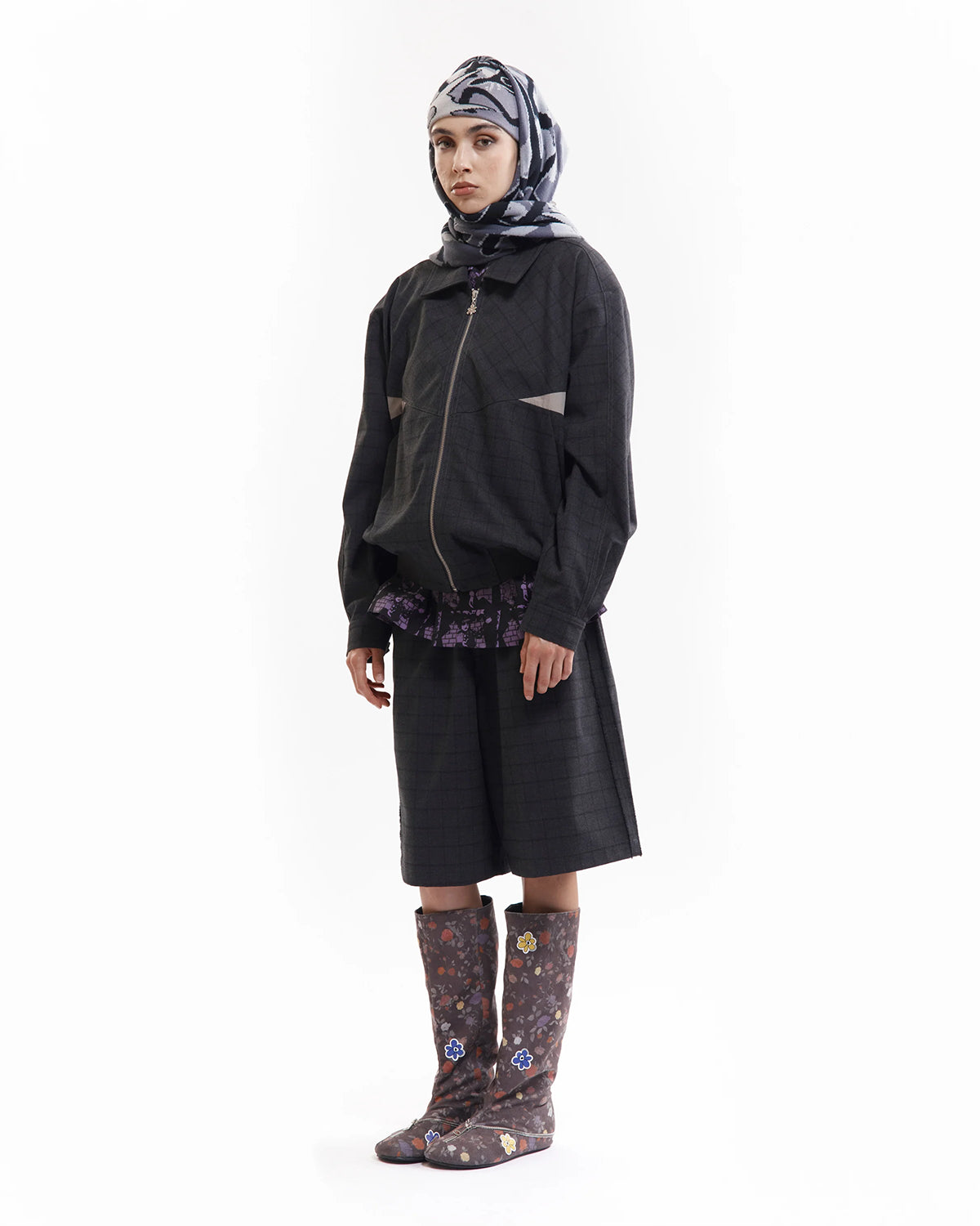 Multi Shot Urchin Bonnet Scarf - Greys