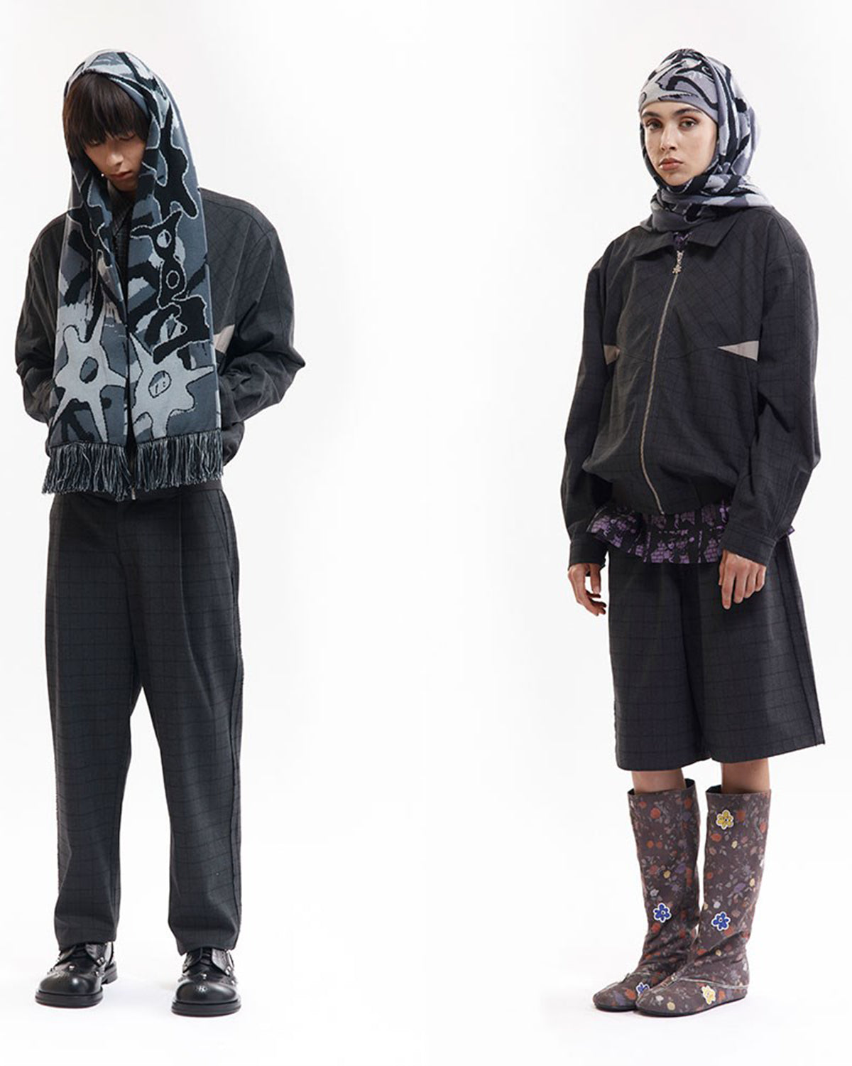 Multi Shot Urchin Bonnet Scarf - Greys