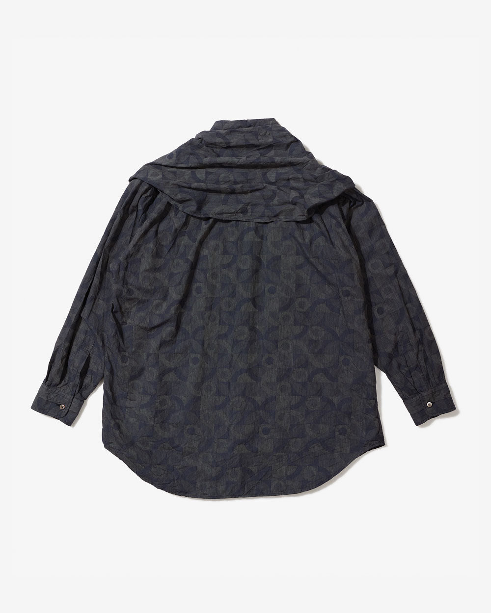 Shawl Shirt - Navy/Grey Cotton Deco Jacquard