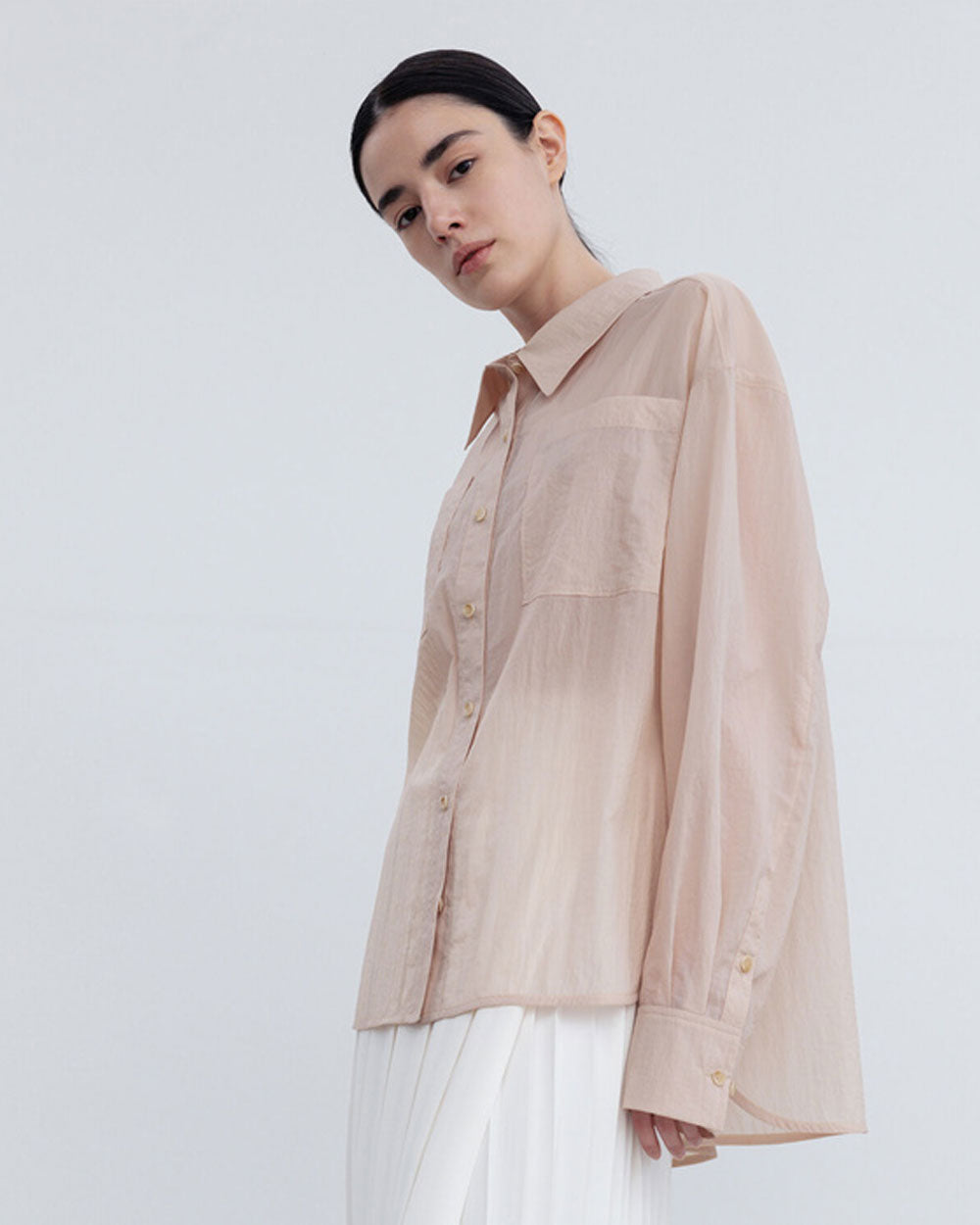 Sheer Long Sleeves Shirt - Sand