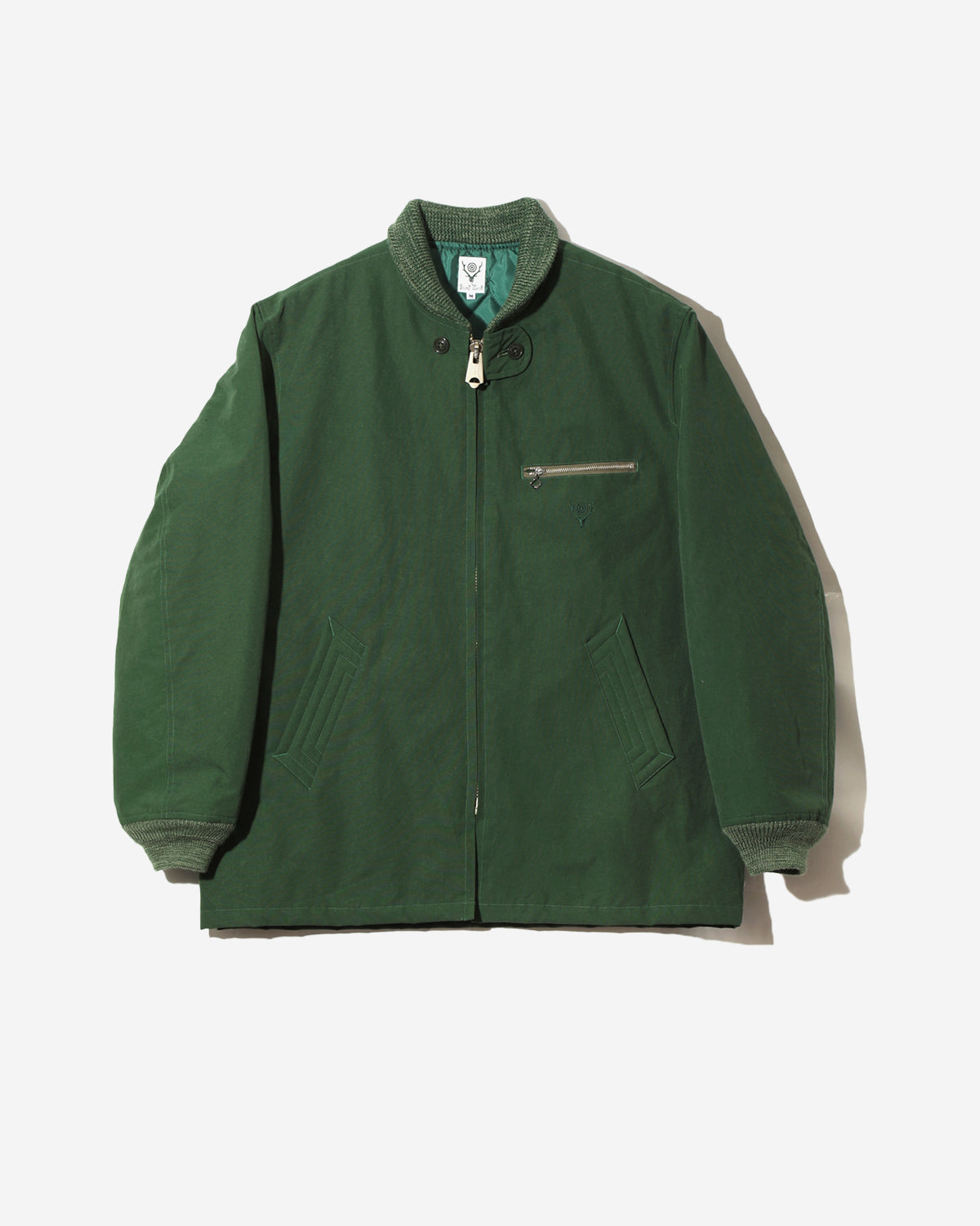 Rib Collar Quilted Coat - C/N Grosgrain - Green