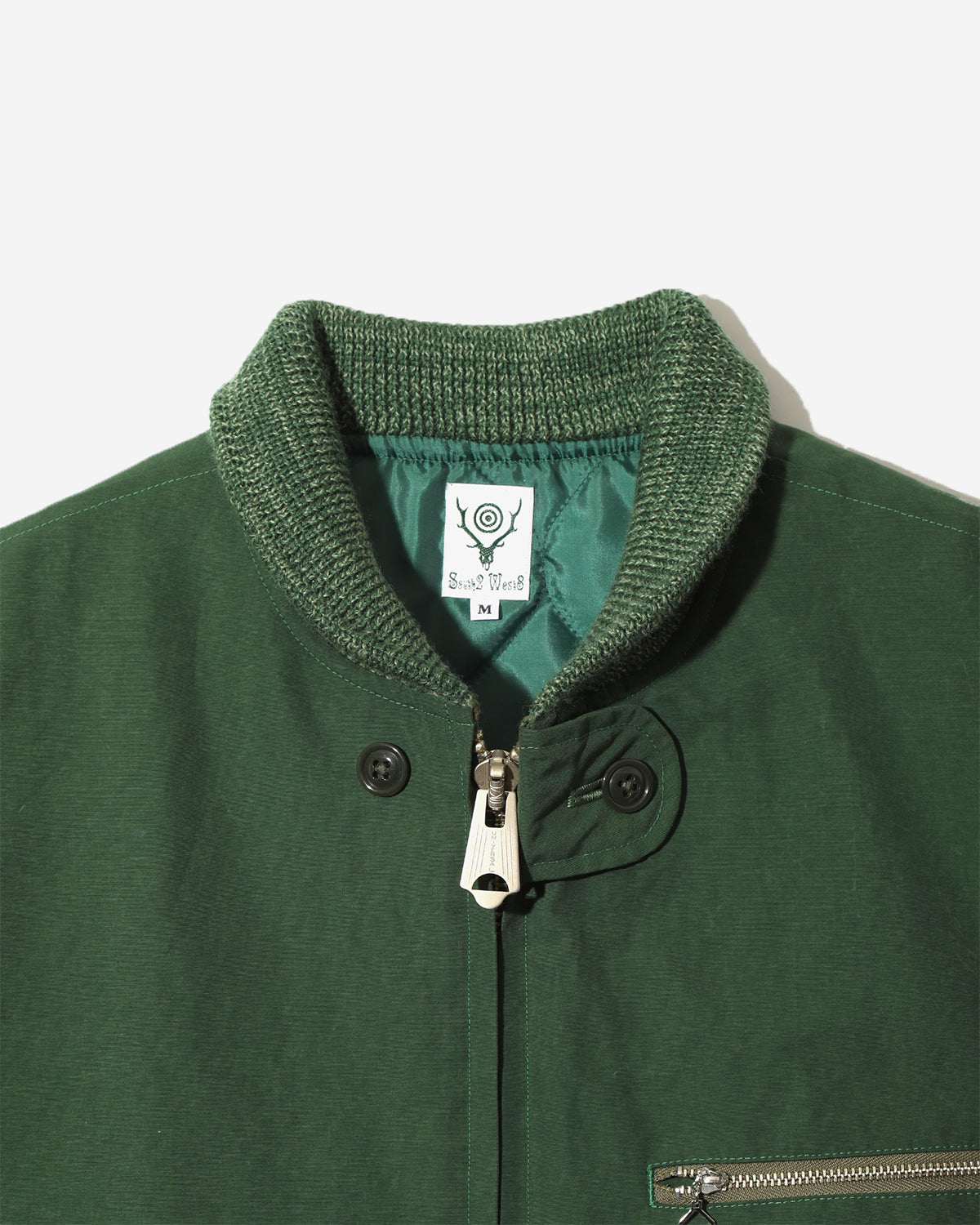 Rib Collar Quilted Coat - C/N Grosgrain - Green