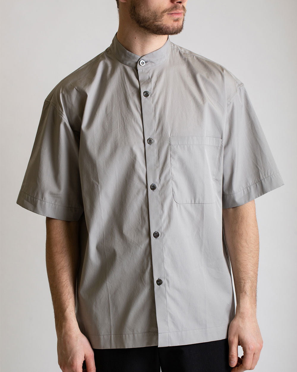 Square - Band Collar Shirt - Greige