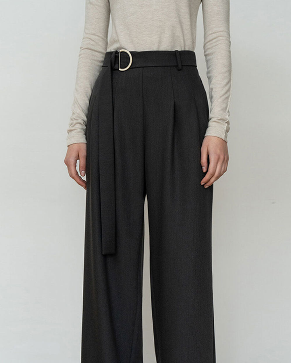 Straight Wide Leg Slacks Trouser - Dark Grey