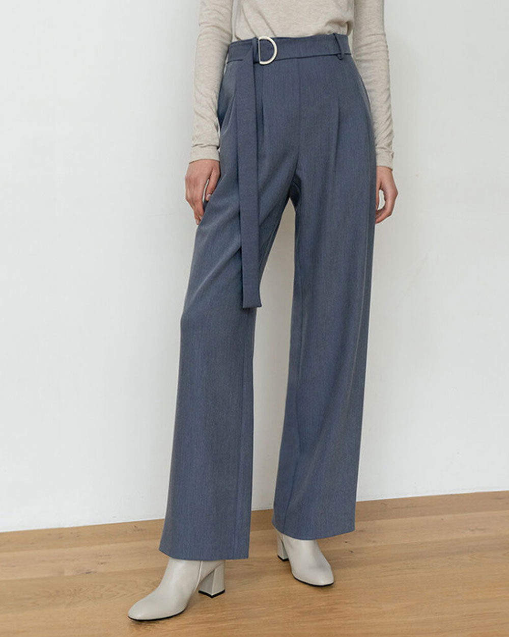 Straight Wide Leg Slacks Trouser - Navy