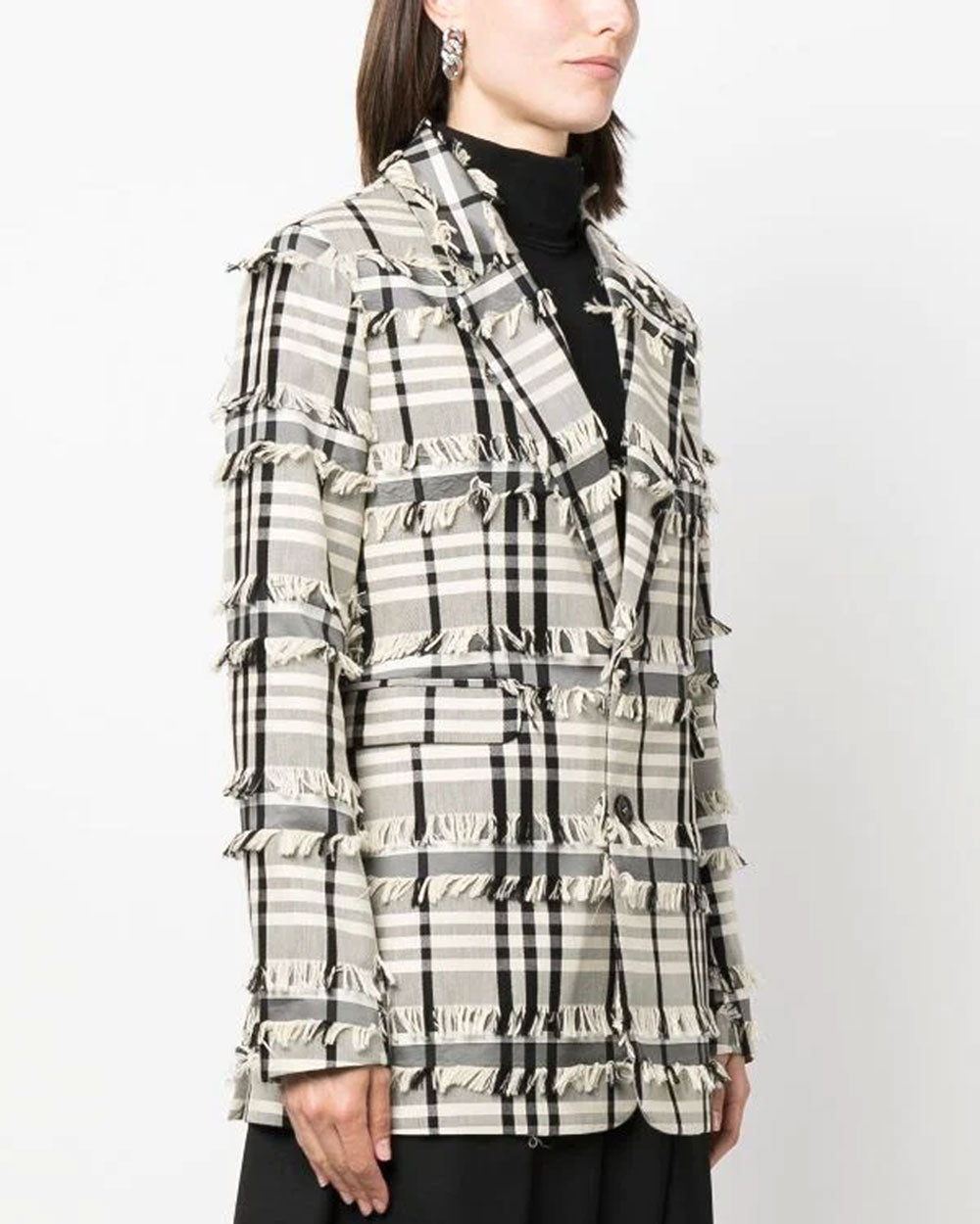 Sun Blazer - White Black Fringe Checks