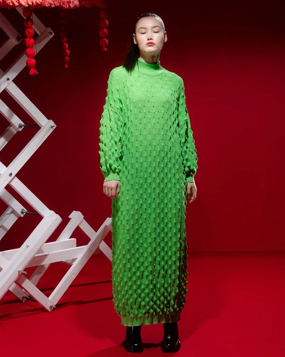 Transparent Spike Knit Dress - Green Spike