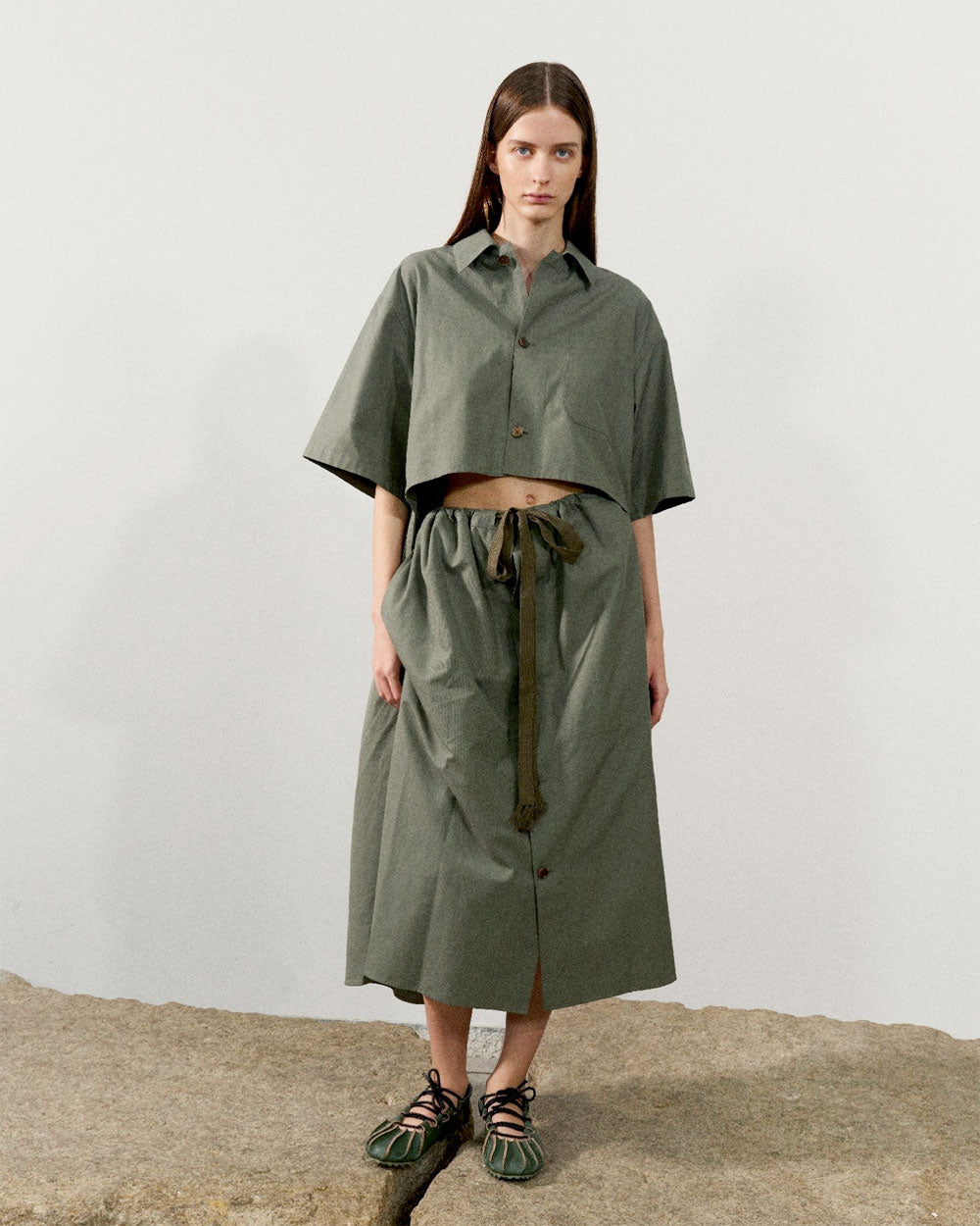 Uniform Poplin Cut Out Front Shirtdress - Dark Olive