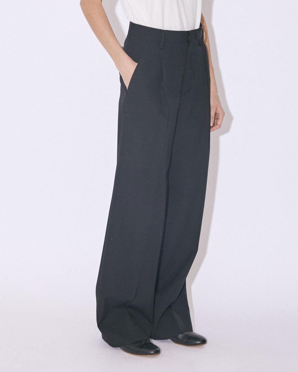 Worsted Gabardin Wide Straight Pants - Charcoal